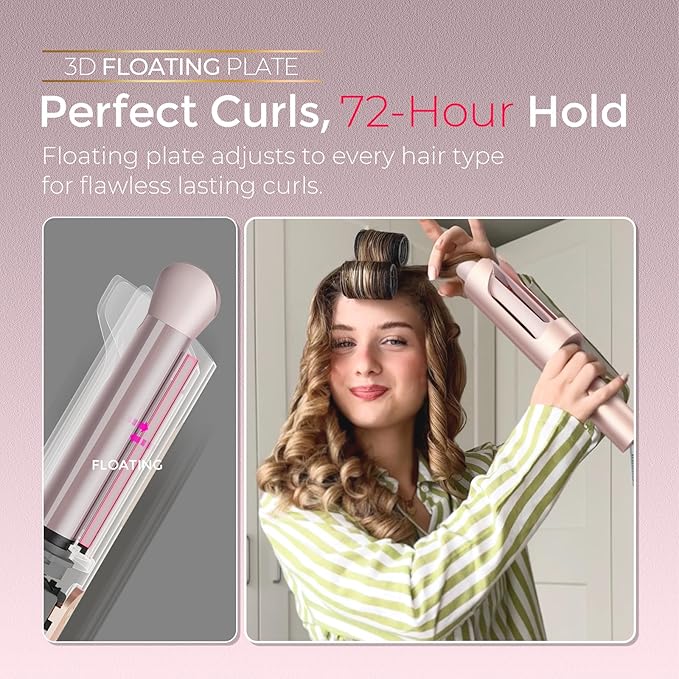 TYMO CurlPro Plus Automatic Rotating Curling Iron - Upgraded Long Barrel Curling Wand for Long Hair, Ceramic Hair Curler for Women, Anti-Scald, Tangle-Free, 600M Ionic, Dual Voltage,Gold Blush, 1 Inch