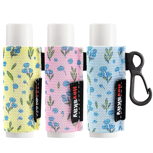 HEYSKAY 3PCS Lip Balm Holder Sleeves Keychain Lipstick Holder Key Chain Lip Gloss Holder Lipstick Elastic Sleeves