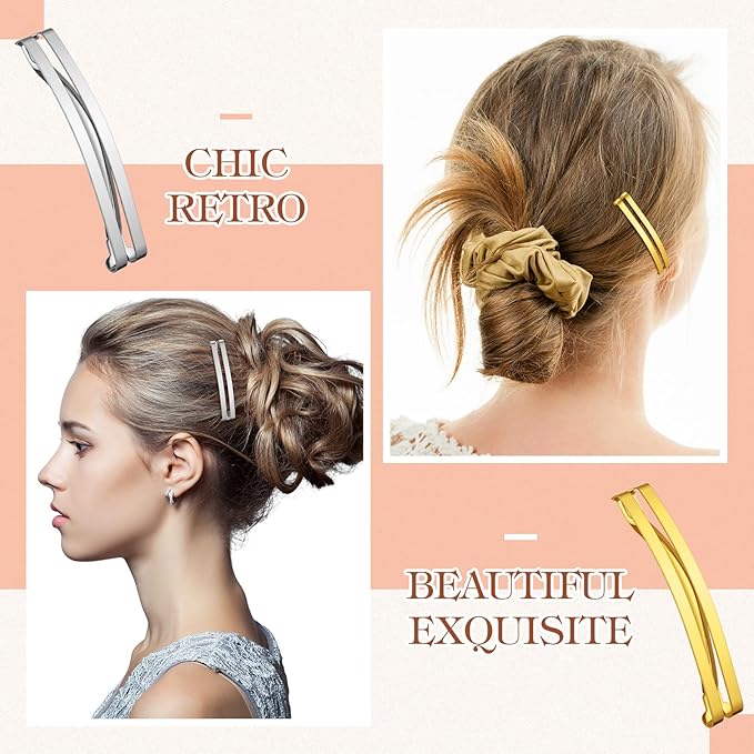 Hotop 30 Pieces Open Center Metal Barrettes Anti-slip Metal Hair Clip for Women, Assorted Colors(Open Center Barrette,Black, Silver, Gold)