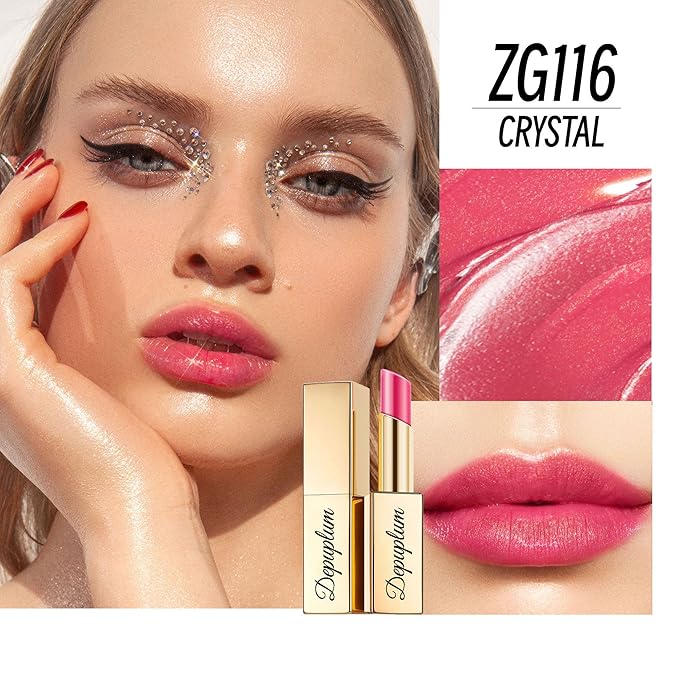 Depuplum Red Lipstick Moisturizing for Women Shimmer Tinted Lip Balm Hydrate Nourish Rasberry Lip Gloss Cruelty Free Lip Makeup, ZG116 Crystal