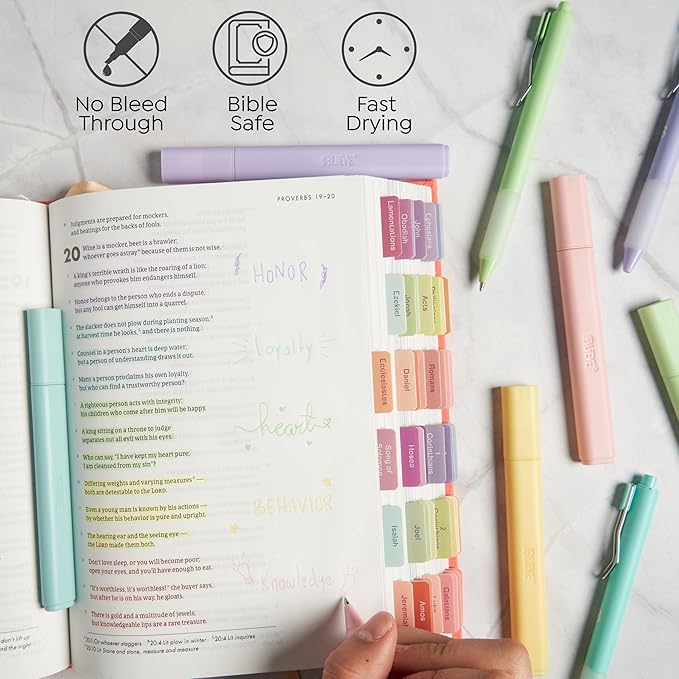 BLIEVE - Aesthetic Highlighters and Gel Pens With Soft Ink and Chisel Tip, Bible Highlighters and Pens No Bleed, Dry Fast Easy to Hold, for Bible Journaling Planner School Supplies (CANDY)