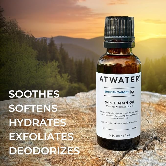 ATWATER Smooth Target 5-in-1 Beard Oil, Men's Beard Conditioner with Argan Oil and Lavender, Hydrates and Softens Facial Hair - 2 oz