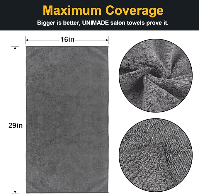 Salon Towels 24 Pack, Super Soft Microfiber Gym Towels, Highly Absorbent Hair-Drying Cloth for Gym, Bath, Spa Use and Home Beauty Care - Grey (16x29 inch)