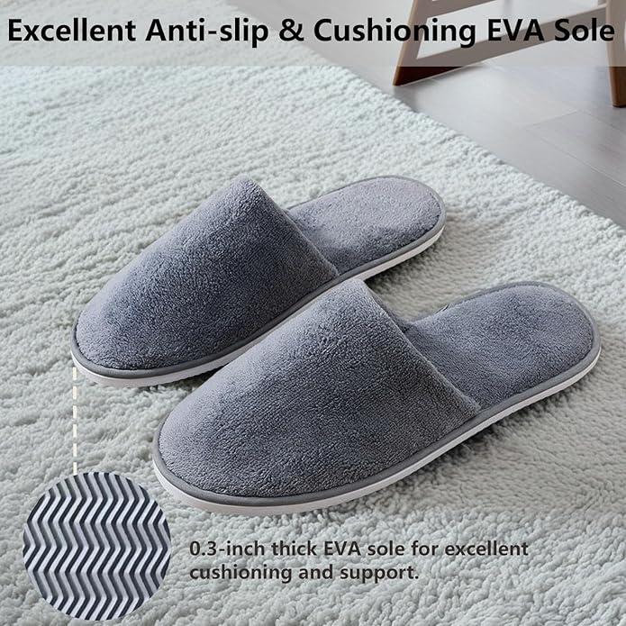 DECOUE 6 Pairs Disposable Slippers for Guest, Non Slip Spa Slides Washable Reusable House Shoes Hotel Indoor Slippers for Women Men, Home,Travel