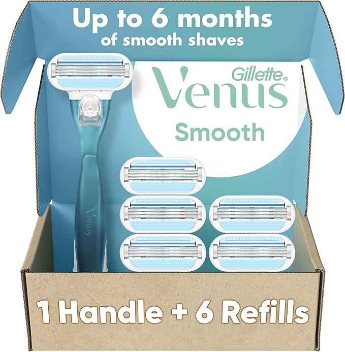 Gillette Venus Smooth Women's Razor Handle + 6 Refills with Soft-Grip Gel Handle