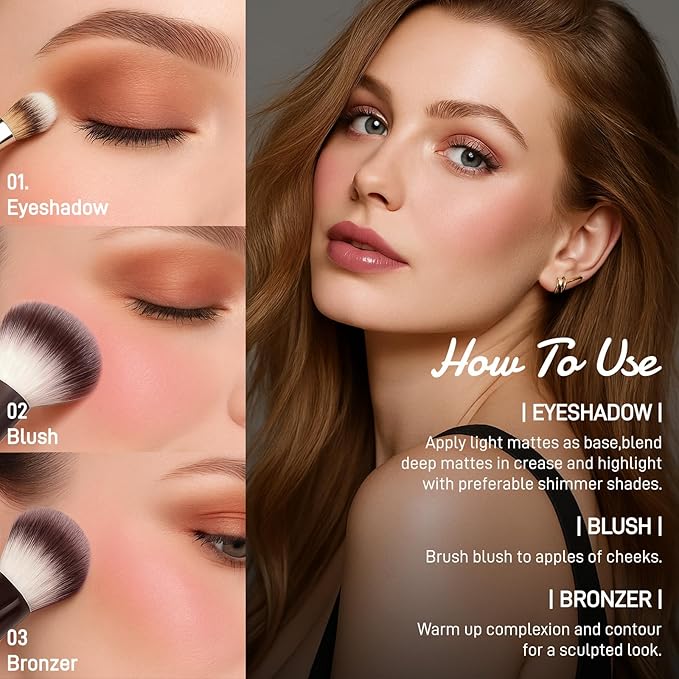 UCANBE Full Size Baked Makeup Palette Set - Include Blush, Bronzer, 8 Eyeshadows & Brushes, Pigmented All-in-One Face & Eye Compact Powder Beauty Valentine Gift Kit for Starter & Pros, Travel Friendly