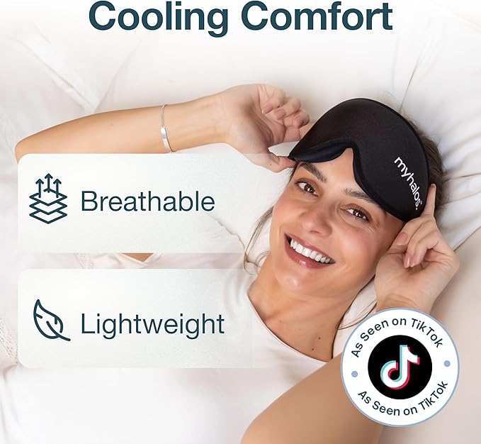 MyHalos® Sleep Mask – 3D Blackout Eye Mask for Women & Men, Side Sleepers, Zero Pressure Memory Foam Eyelash Friendly, Breathable,Award-Winning Sleep Aid for Travel (Black, 1 Count (Pack of 1))