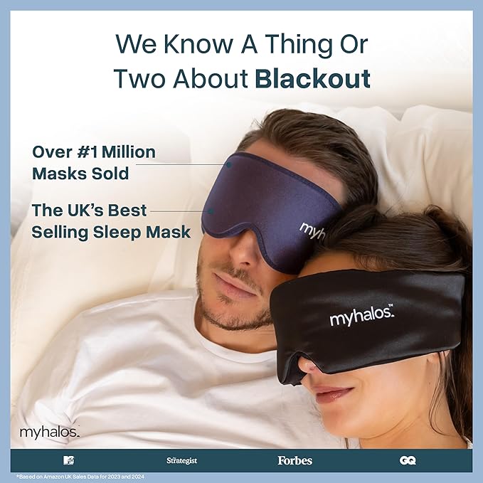 MyHalos® Sleep Mask – 3D Blackout Eye Mask for Women & Men, Side Sleepers, Zero Pressure Memory Foam Eyelash Friendly, Breathable,Award-Winning Sleep Aid for Travel (Navy Blue, 1 Count (Pack of 1))