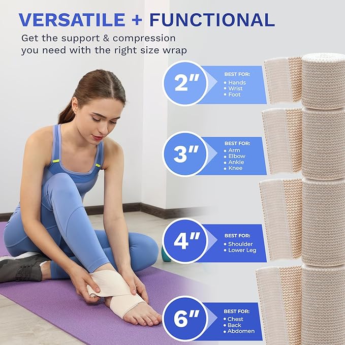 2" Elastic Bandage Wrap with Self-Closure, 2-Pack – 15 ft Stretched – Latex-Free, Reusable, Washable – Compression Support for Sprains, Injuries, Swelling, Sports Recovery