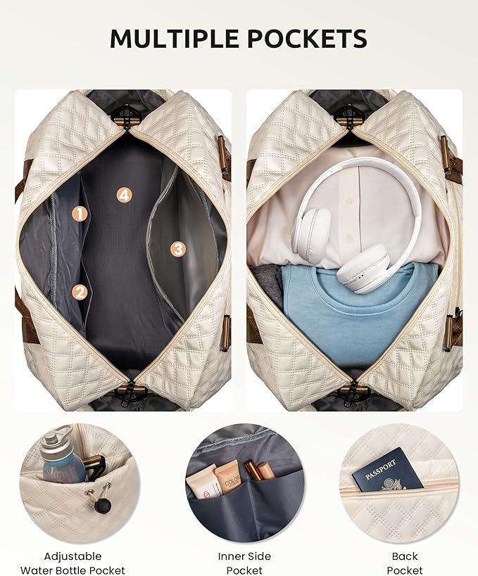 Personalized Gifts-Initial Duffle Bag with Shoe Compartment, Personalized Weekender Bag, Monogram Overnight Bag, Letter Travel Bag with Makeup Bag，Birthday Gift for Grandma (Letter O), Beige