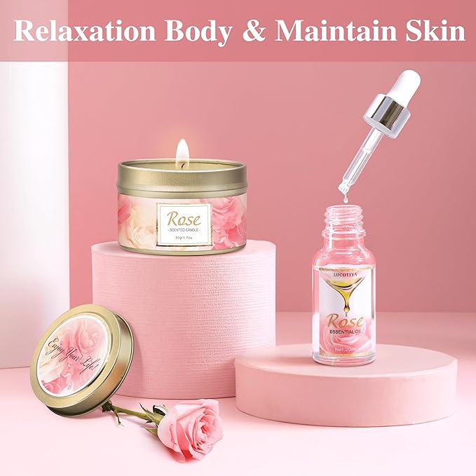 Gifts for Women, Happy Birthday Gifts for Women, Mothers Bath and Body Gift for Woman with Unique Rose Self Care Gift, Home Spa Gift Basket for Mom, Girlfriend, Sister, Female Friends, Coworker