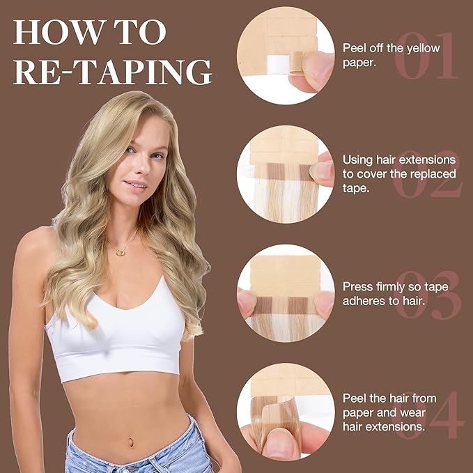 GOO GOO Tape in Hair Extensions Human Hair, 16/22 Light Blonde Highlighted Golden Blonde, 14inch 50g 20pcs, Skin Weft Seamless Invisible, Silky Straight with Thick Ends, Remy Human Hair