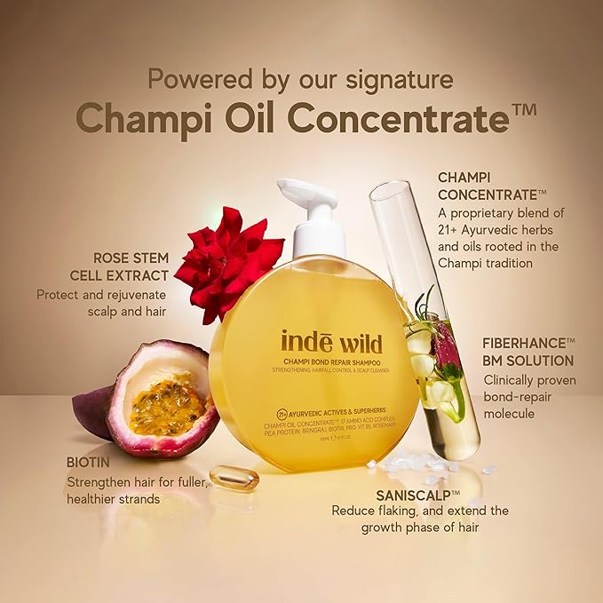 Indie Wild Champi Bond Repair Shampoo, Hair Fall Control and Scalp Cleanser with 21 Ayurvedic Herbs, 300 ml