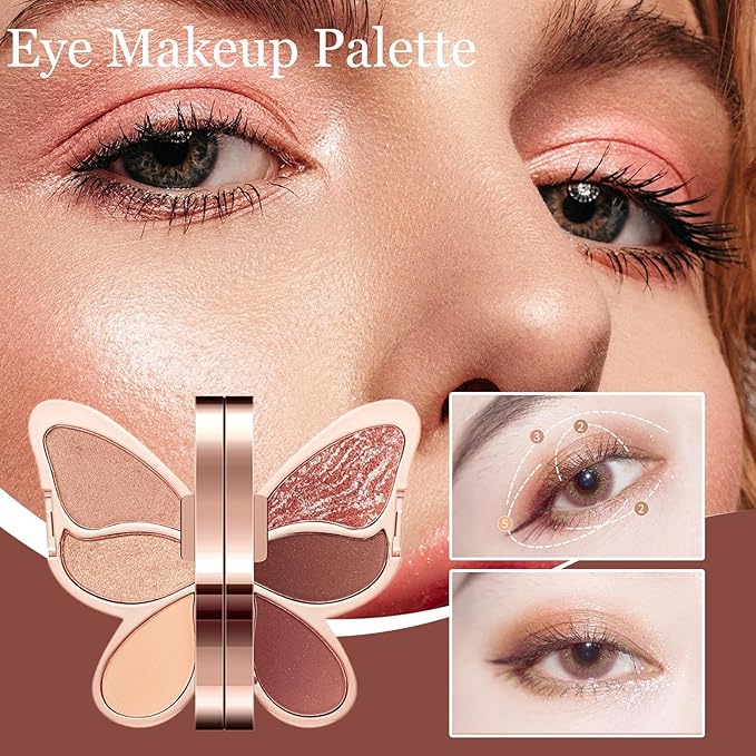 Eye Shadow Palette, 6 Colors Makeup, Waterproof Matte Shimmer, Glitter Pigmented Eyeshadow, Colorful Eye Cosmetic for Women Girls Daily Party Evening Makeup Look Professional Use