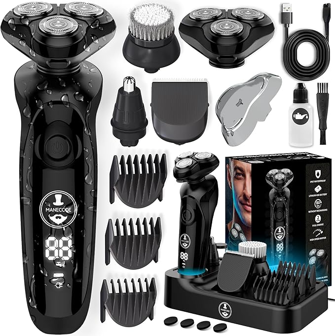 MANECODE® Electric Razor for Men - Shaver with Floating 8 Contouring Technology® IQ Cleaning Sensor® (Charging Station)