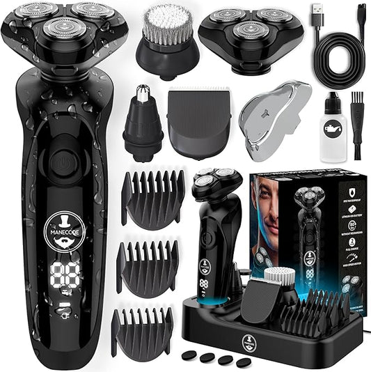 MANECODE® Electric Razor for Men - Shaver with Floating 8 Contouring Technology® IQ Cleaning Sensor® (Charging Station)