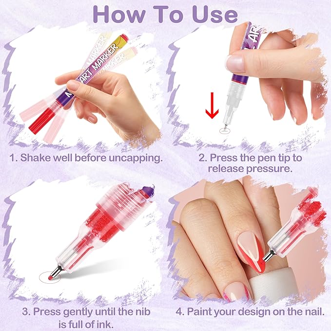 Nail Art Pens: 12 Colors Nail Art Markers Set - Painting Polish Pen with 0.5mm Fine Tip, Quick-Dry - Valentine's Day Gifts for Woman Girl Her DIY Home Salon