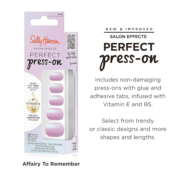 Sally Hansen Salon Effects Perfect Press-On Nails | Sq-oval Shape | Easy to Apply, Non-Damaging | 30 Nails, Nail Glue, Adhesive Tabs, File | Affairy To Remember