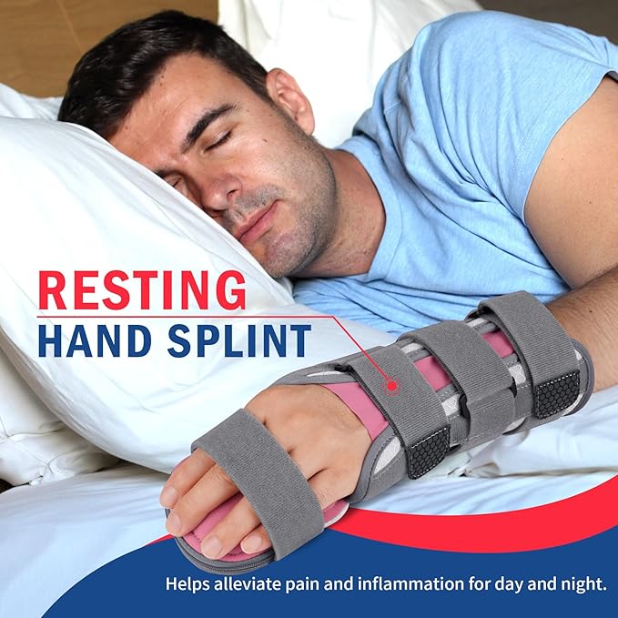 FEATOL Resting Hand Splint For Men and Women, Stroke Hand Night Immobilizer Pain Relief For Carpel Tunnel, Stroke Recovery, Left, Large
