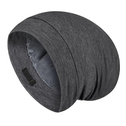 Fittia Satin Hair Bonnet for Sleeping, Silky No Frizzy for Curls Care, Adjustable Strap for Non-Slip, Dreadlocks Cap for Women&Men Grey