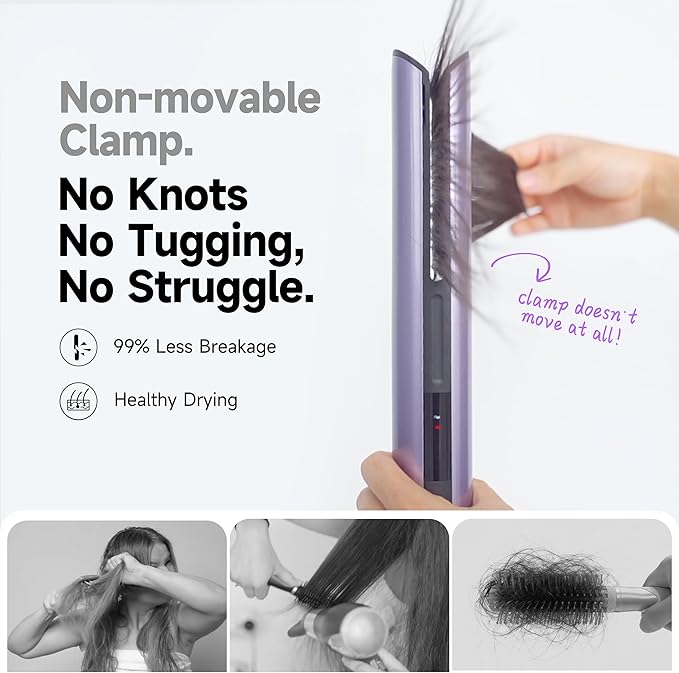 Hair Dryer Air Straightener Non-Movable Clamp Flat Iron No Heated Plates No Damage No Hand-Feeding Automatic Draws Hair Straighteners 2 in 1 Dry & Straight Styling Blower Tool for Women 1A to 2A Hair