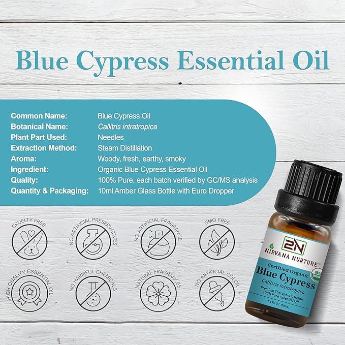 Blue Cypress Essential Oil USDA Certified Organic, 100% Pure Natural Premium Grade, Undiluted