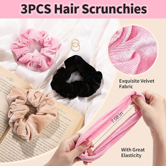 LEOBRO Spa Headband for Skin Care and Makeup, Headbands for Washing Face for Teen Girls Women, with Hair Scrunchies, Basket Valentines Gifts for Girls Women (Pink & Creamy White & Black)