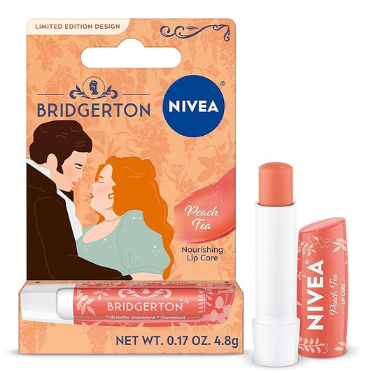 NIVEA Peach Tea Lip Balm, Nourishing Lip Care, Bridgerton Limited Edition Tinted Lip Balm with Peach Flavor and Shea Butter, 3-in-1 Moisture, Repair and Color, 0.17 Oz Stick