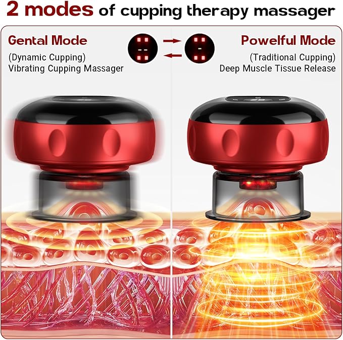 2 Pack Smart Cupping Therapy Massager, 7 in 1 Red Light Cupping Therapy Set with 2 Modes for Targeted Pain Relief, Muscle Soreness,Tighter Skin,Cupping Kit with 12 Levels Suction and Heat