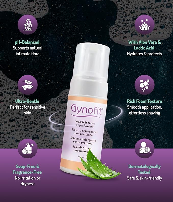 Gynofit Feminine Wash Foam, Unscented – pH-Balancing Intimate Cleanser for Daily Care & Shaving – with Lactic Acid and Aloe Vera, 3.38 fl oz