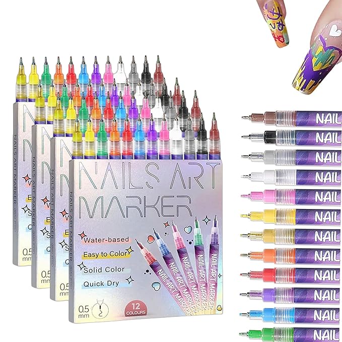 12 Colors Nail Art Pens Set,Nail Art Markers for Gel Nails,3D Nail Art Marker Drawing Painting Liner Pen,DIY Nail Art Pen Set,Portable Nail Art Tools (D-4 Set)