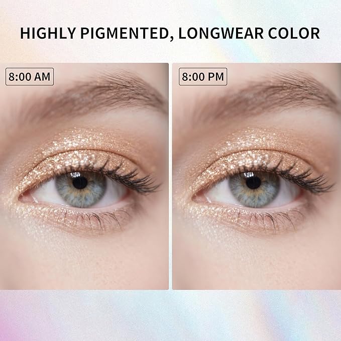 QIC Liquid Glitter Eyeshadow, Metallic & Shimmer Finish, Long Lasting, Non-Creasing, Smudge-proof, Lightweight Formula Liquid Eyeshadow for All Skin Tones, Buildable Color (04 Sunset)