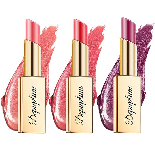 Depuplum Nude Red Pink Lipstick Set for Women Shimmer Tinted Lip Balm Hydrating Moisturizing Lip Gloss Cruelty Free Lip Makeup, ZG107/108/109