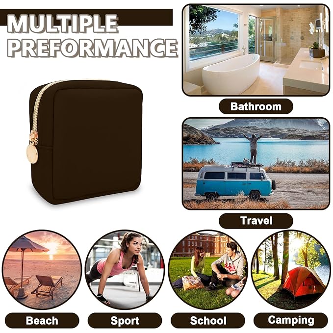 Mini Makeup Pouch for Purse, Small Cosmetic Bag Pouch Nylon Travel Toiletry Organizers Bag for Women Girls, Cute Zipper Coin Purse Preppy Storage Purse for School Work(Mini-Chocolate)