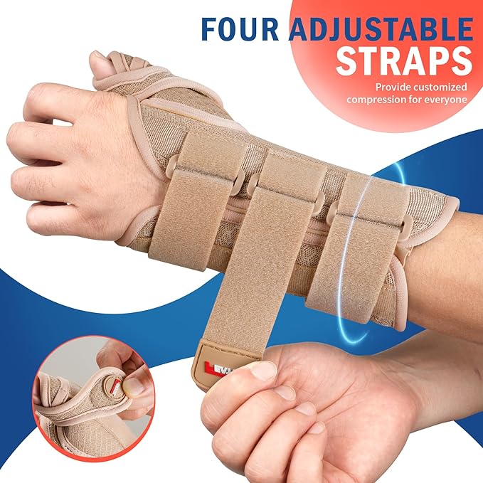 FEATOL Carpal Tunnel Wrist Brace Night Support, Thumb Spica Splint Left Hand for De Quervains Tenosynovitis, Tendonitis, Wrist Brace With Thumb Support-Small/Medium-Women & Men, Beige