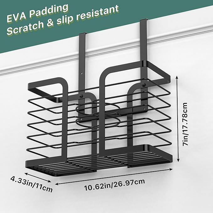 YIGII Hair Dryer Holder - Hair Tool Organizer 3-in-1 Blow Dryer Holder Adjustable Height, Bathroom Organizer Wall Mounted/Cabinet Door for Flat/Curling Irons, Hair Straighteners