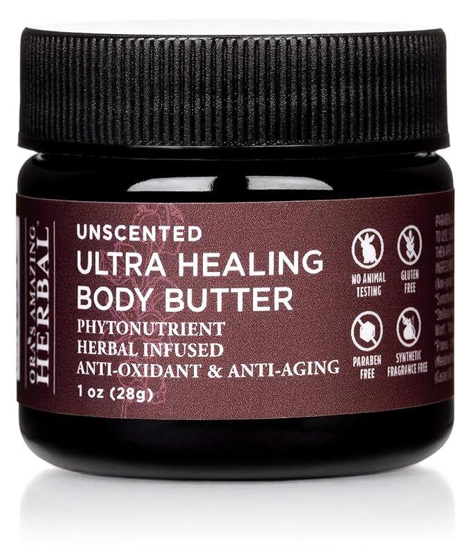 Ora's Amazing Herbal Ultra Healing Body Butter, Intensive Unscented Moisturizer For Dry Skin, Fragrance Free Skin Cream, 1 oz