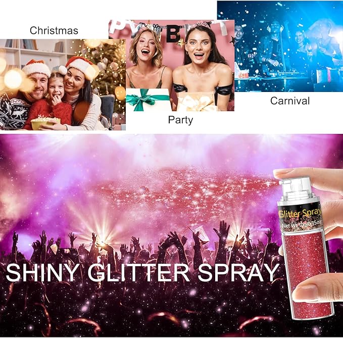 Hair and Body Glitter Spray, 1PC Glitter Hairspray Dry Powder Makeup for Clothes, Festival Rave Prom Loose Sparkle Powder,Holographic Ultra Fine Resin Glitters for Crafts (1PC Red)