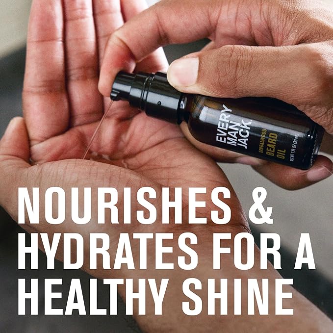 Every Man Jack Beard Oil Gift Set for Men – Full Size 3-pack - Sandalwood, Vanilla + Cedar & Aged Bourbon Scents – Softens Beard + Adds Shine - Naturally Derived w/Shea Butter – 1 fl oz (3 Pack)