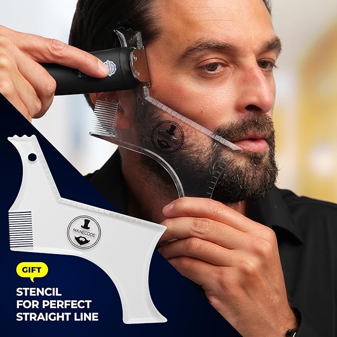 MANECODE® 11-in-1 Beard & Hair Trimmer for Men – Self-Sharp Blades® USB-C, Waterproof, LED Display Multi-Grooming Kit