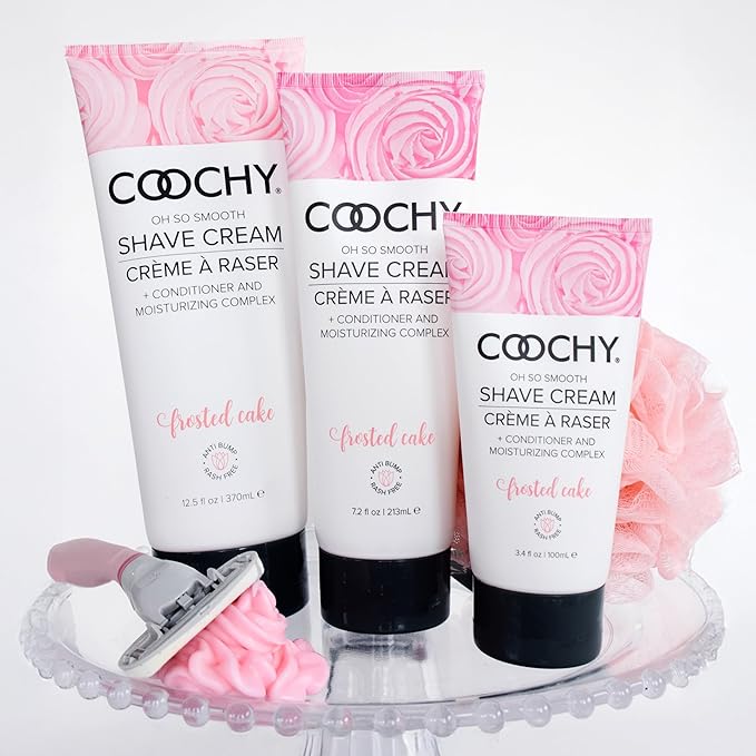 Coochy Shave Cream - Moisturizing Shave Lotion - Gentle Intimate Shaving Cream - For Bikini Area, Underarms, Legs & More - Rash-Free, Hydrating Formula - Frosted Cake, 3.4 oz