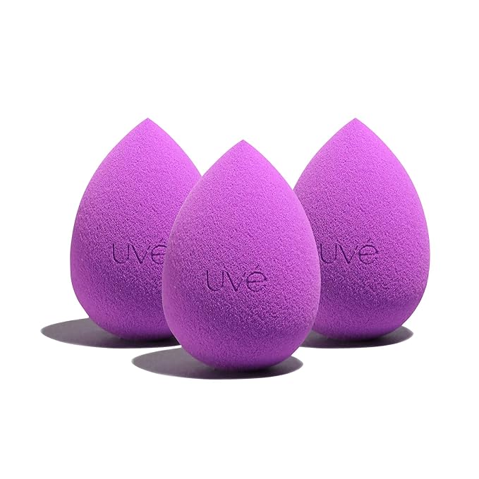 UVé Beauty Sponge Makeup Blender 3 Pack - Violet Makeup Sponges for Blending Foundations, Powders & Creams - Concealer Applicator Offers Full Coverage Vegan & Cruelty-Free Stays Clean Longer