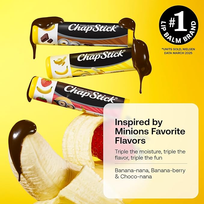 ChapStick Lip Balm, Minions Banana Variety Pack (9 Sticks), Party Favors for Kids, Stocking Stuffers, 0.15 Oz Ea