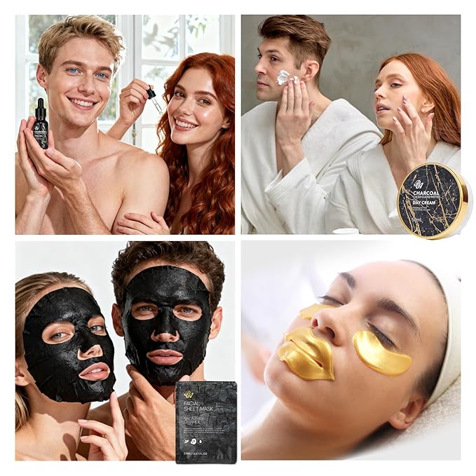 Valentines Day Gifts for Women & Men, Charcoal 23 Pcs Skin Care Set, Bath and Body Kit, Spa Gift Set, Birthday Gifts, Serum, Face Oil, Sheet Mask, Clay Mask, Bath Bombs, Christmas, Mother Day, Dad