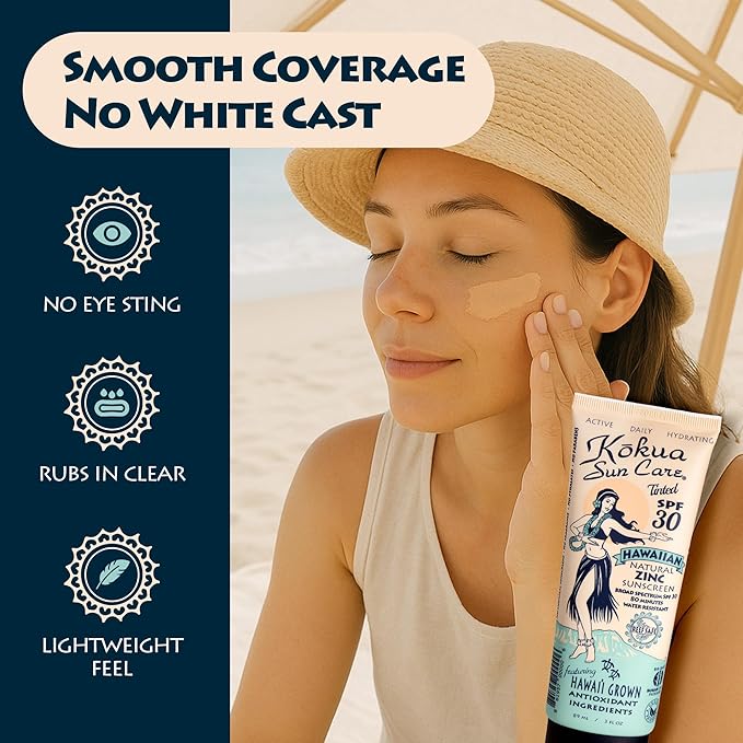 Kokua Sun Care Hawaiian Reef Safe SPF 30 | Zinc Oxide | Tinted Mineral for Face & Body | Sun Protection | Water Resistant | Chemical Free | Natural Ingredients