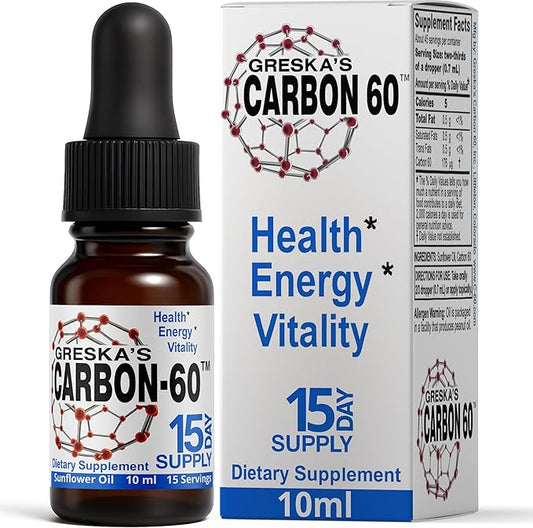 Greska's Carbon 60 in Organic Sunflower Oil - 15 Day Supply - Solvent-Free C60 Antioxidant Formula for Cellular Support, Vitality, Focus & Overall Wellness (10ml)