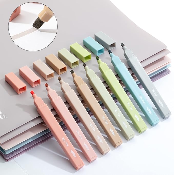 Mr. Pen- Aesthetic Highlighters, 8 pcs, Chisel Tip, Vintage Colors, No Bleed Bible Highlighter Pastel, Highlighters Assorted Colors, Pastel Highlighter Set, Cute Highlighter