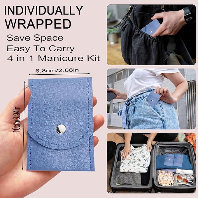 16 Sets Travel Manicure Set Professional Nail Clipper Kit Bulk,4 in 1 Adult Stainless Steel Travel Manicure Kit with Case Individually Wrapped Nail Clippers Bulk for Homeless,Hotel,Charity(4 Colors)