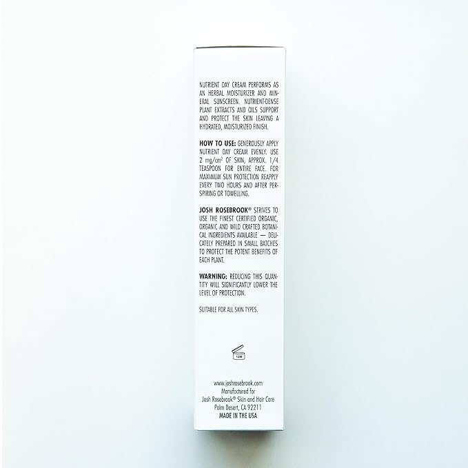 Josh Rosebrook Nutrient Day Cream - Regenerating Facial Moisturizer, High Protection Broad Spectrum Sunscreen SPF 30, Reef Safe - 50mL - 1.7 Oz