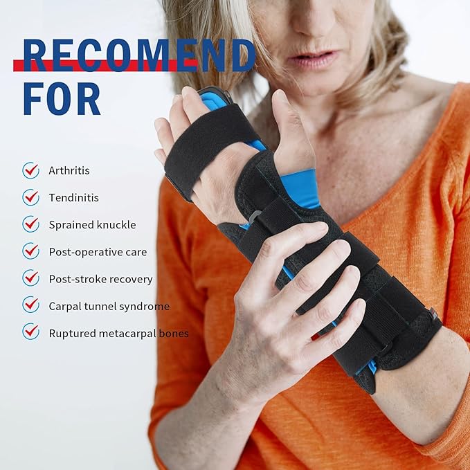FEATOL Resting Hand Splint Stroke Night Immobilizer with Removable Splints- Pain Relief For Carpel Tunnel, Stroke Recovery, Arthritis, Tendinitis-Functional Support Wrist Finger Brace-Right Small-For Men and Women